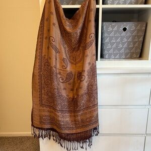 Paisley Patterned Scarf/Wrap  Tan/Gold